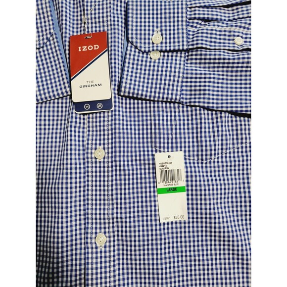Izod Button Down Shirt Men's L Blue Gingham Check Long Sleeve NWT - Picture 6 of 11